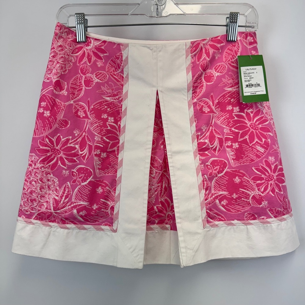 Lilly Pulitzer‎ Minda Skort Pink Ribbon Nina Pina Floral White Trim Size 2 NEW